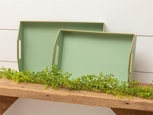 Green metal tray in two sizes