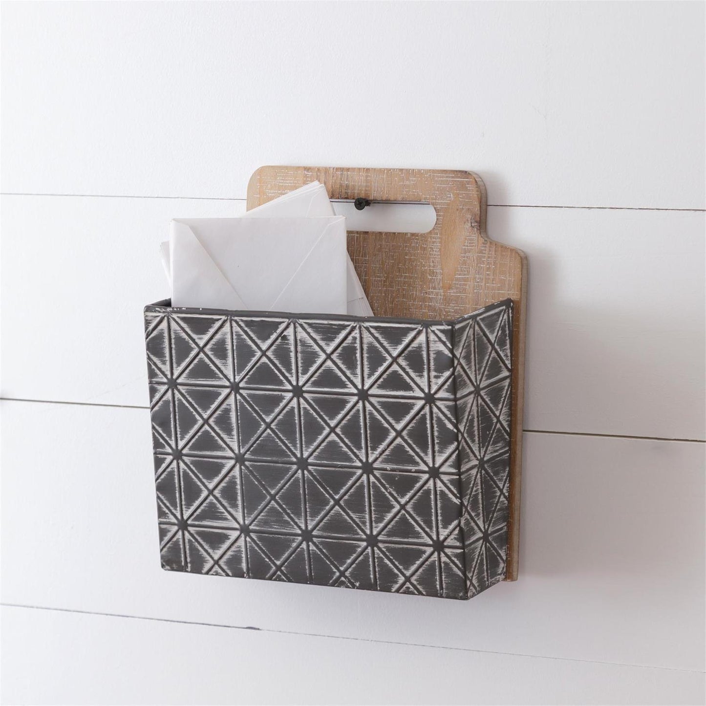 Wood and metal wall pocket