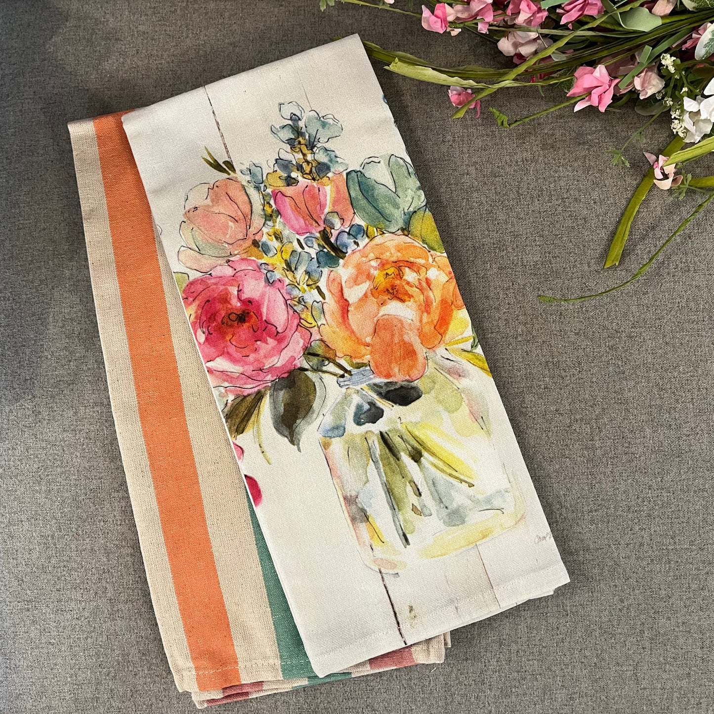 Floral & striped towel set