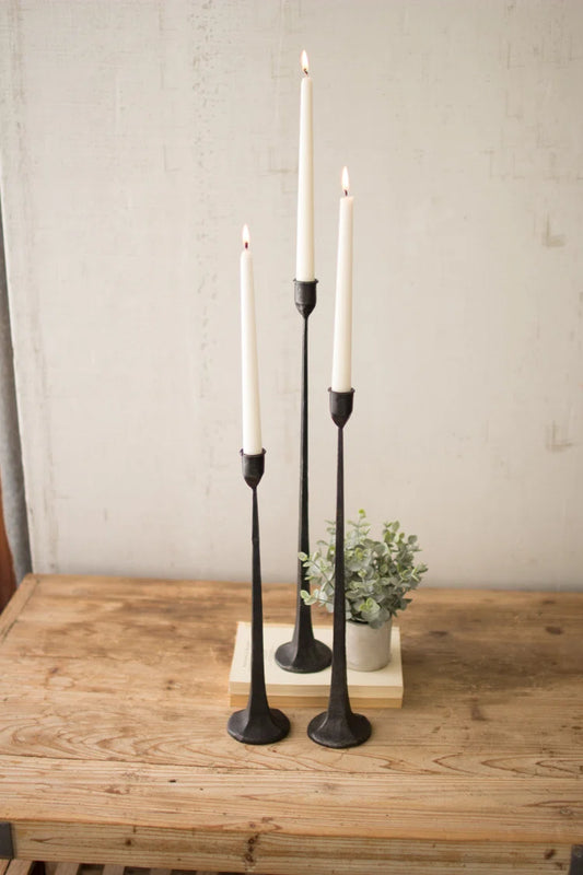 Set of 3 Hand Forged iron candlesticks