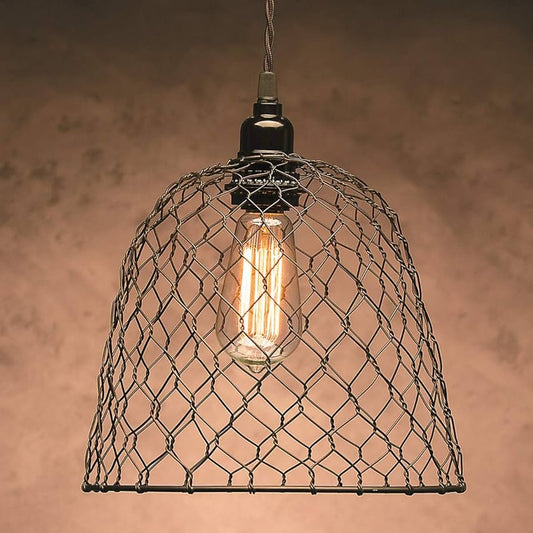 Vintage style Single socket cord light with wire basket shade