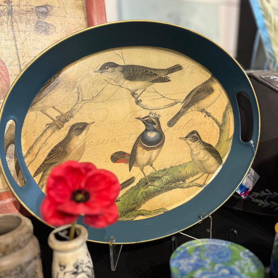 Red enameled oval tray