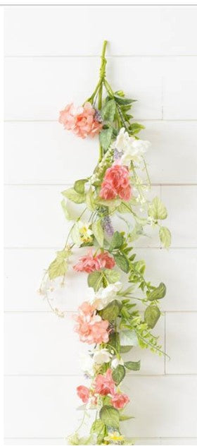 Pink Hydrangea and Wildflower garland
