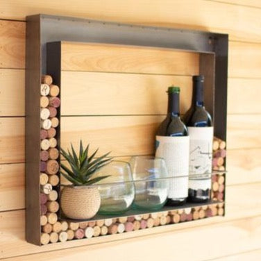 Metal wall bar with cork storage