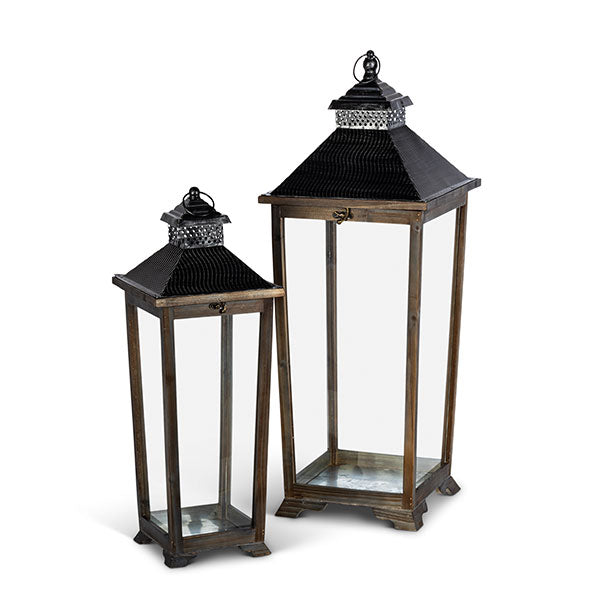 wood and metal footed lantern in 2 sizes