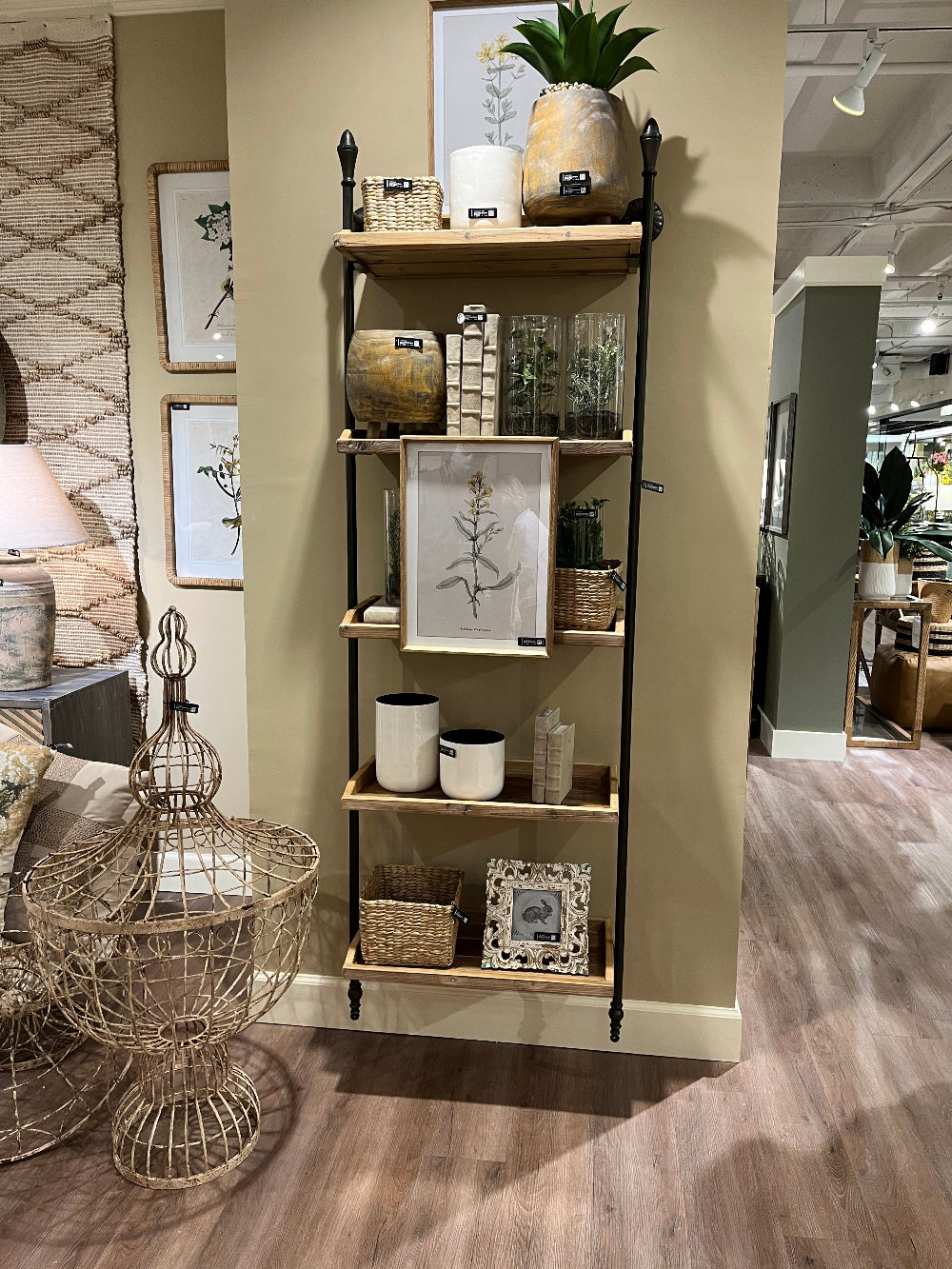 5 Tier metal and wood wall shelf