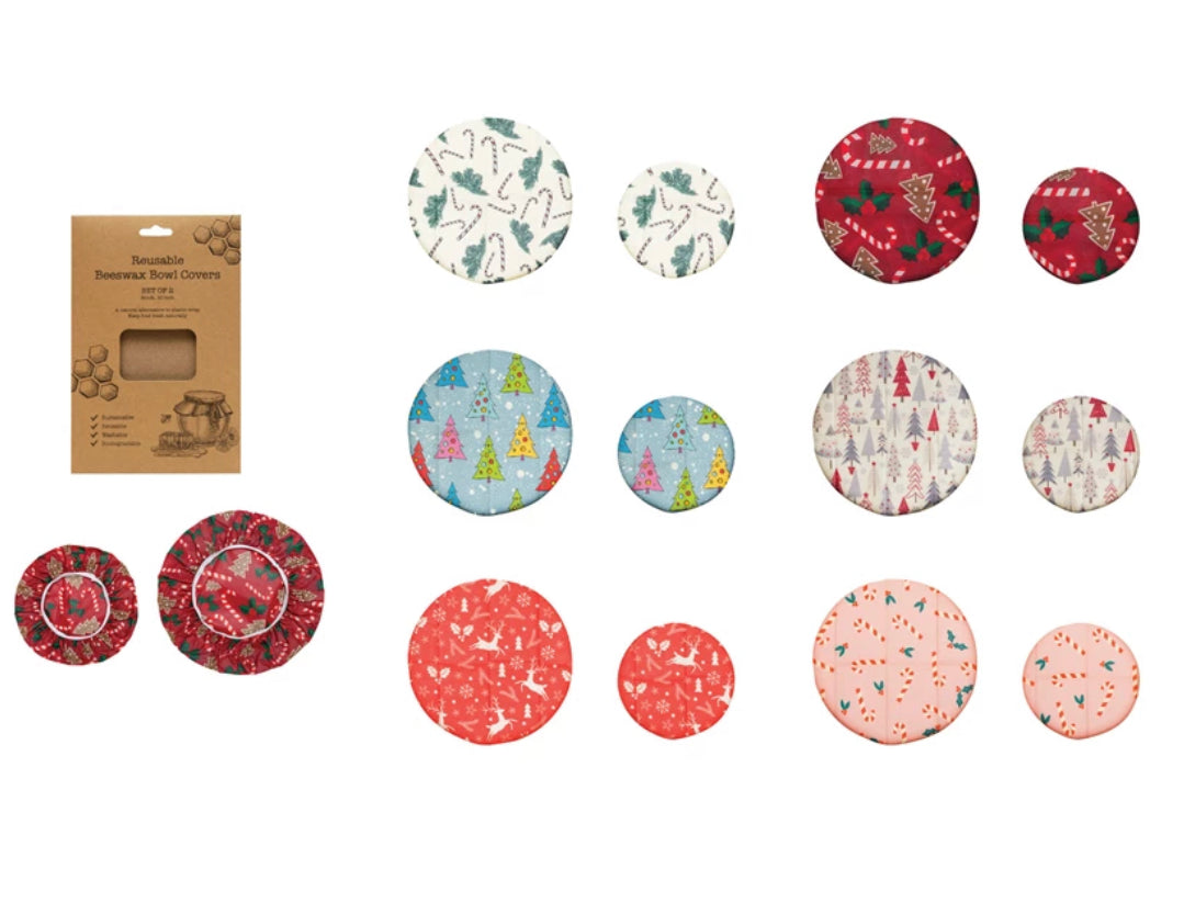 Reusable beeswax fabric rounds - set of 2 holiday