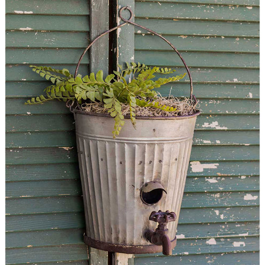 Water Bucket planter birdhouse