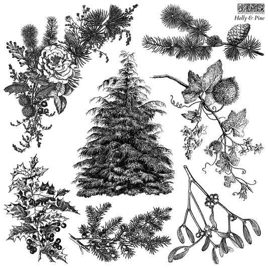 Holly & Pine - 12x12 stamp - holiday 2025