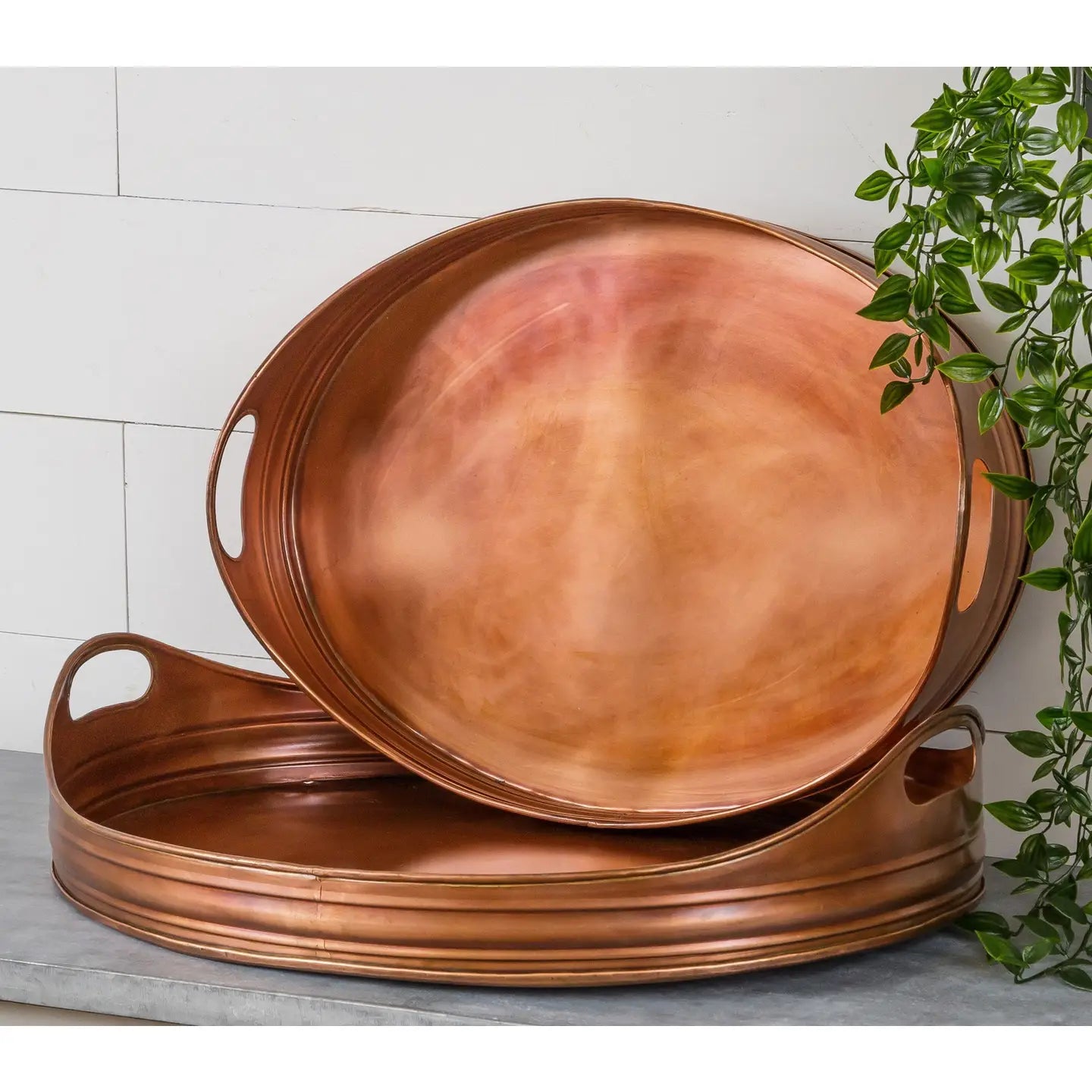 Oval copper finish tray
