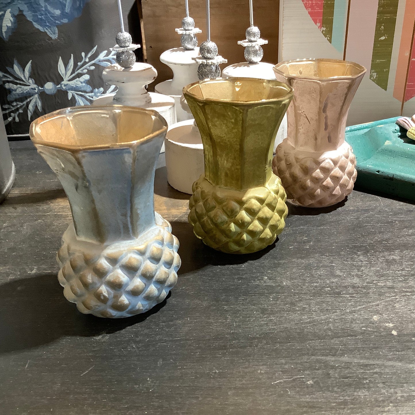 Mini colored glass thistle vases