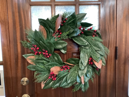 Magnolia and pine wreath