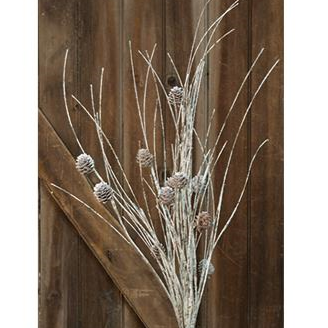 Snowy birch twig spray with pine cones