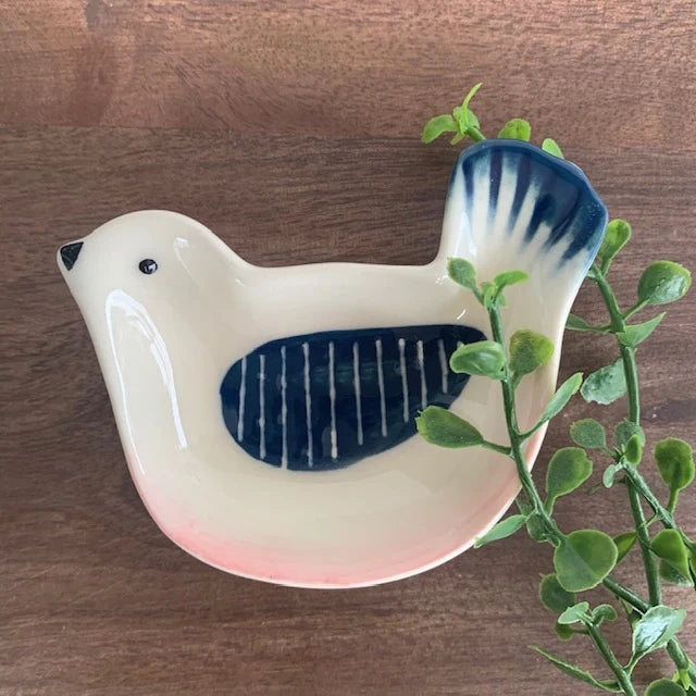 Hand painted bird dish