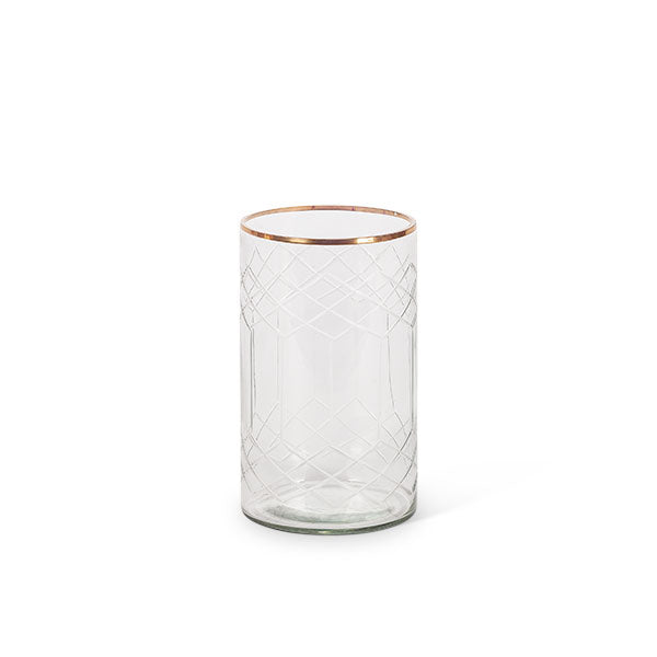 Cut glass candle holder with gold rim