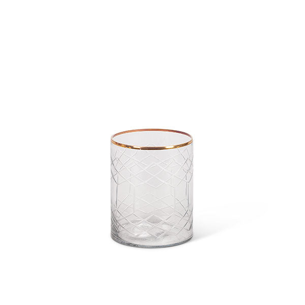 Cut glass candle holder with gold rim