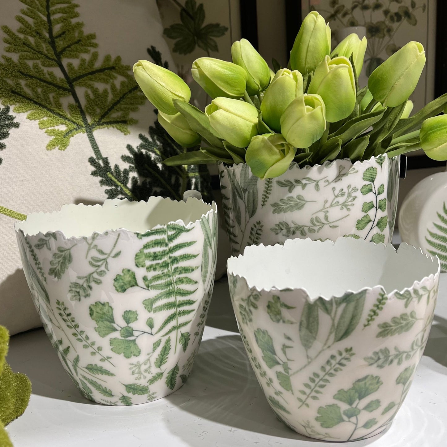 Enameled Fern Flower Pot