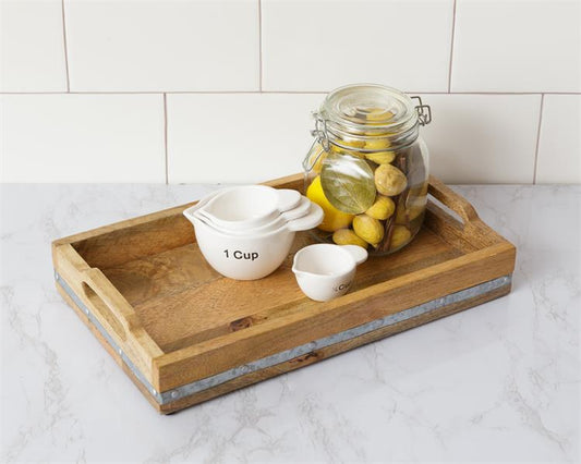 wooden tray with metal accent 15" x 9-5/8" x 2-1/2"