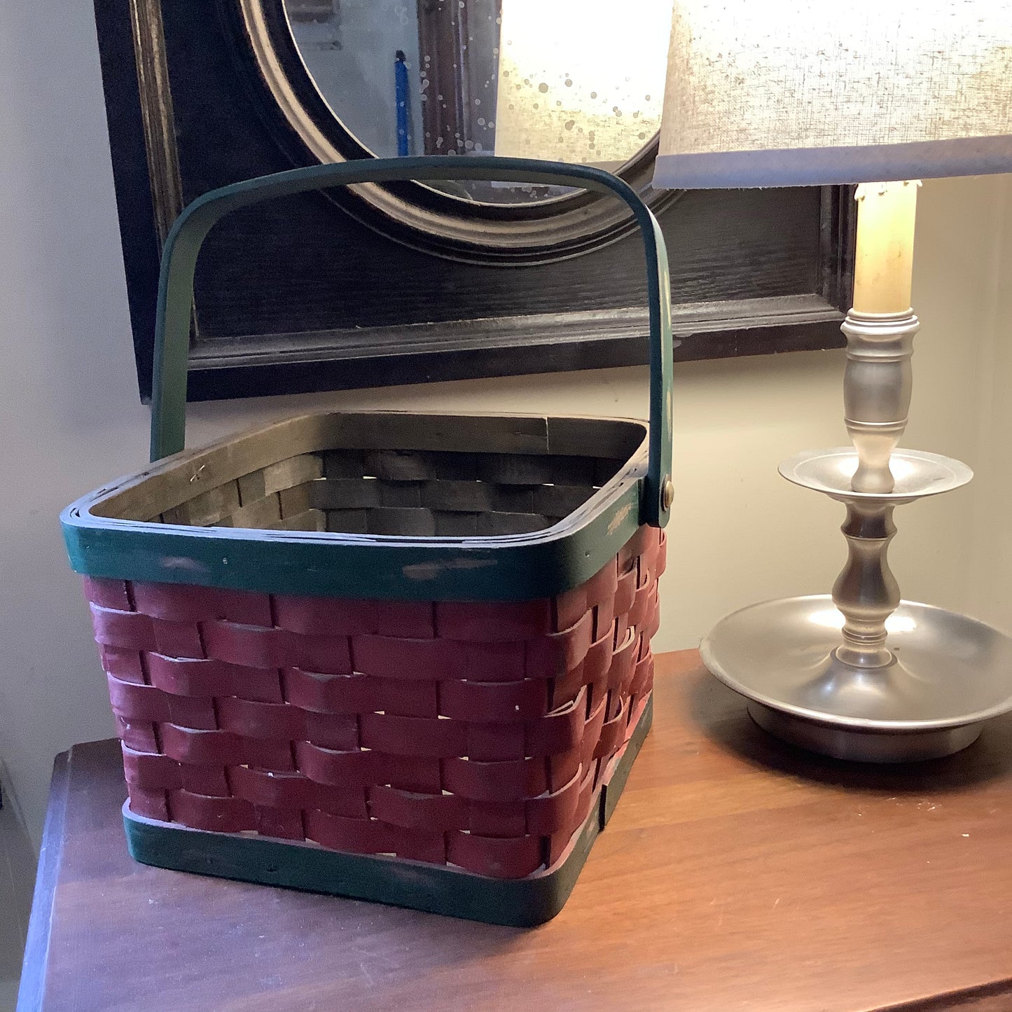 Painted square basket with handle