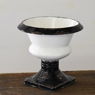 6" fat black and white urn