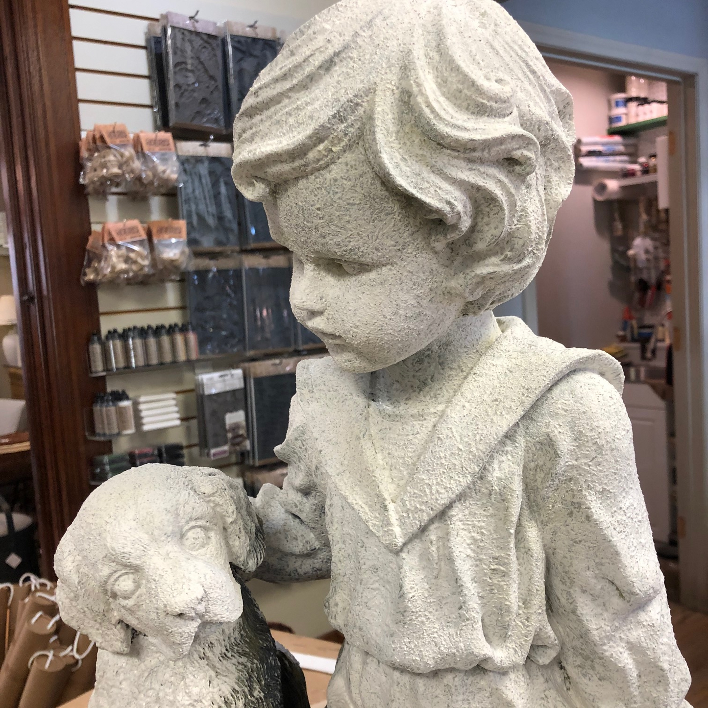 Boy with dog on bench