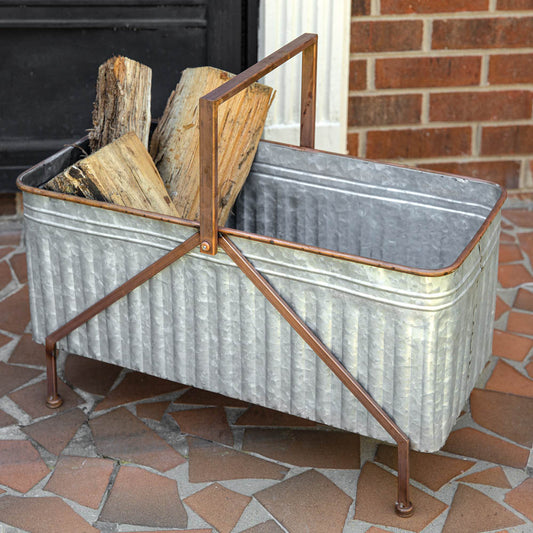 large rustic metal storage bin